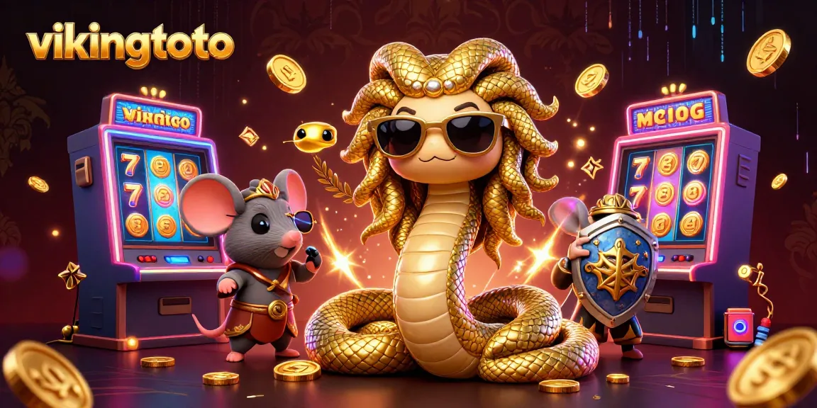 Permainan slot vikingtoto dengan karakter Medusa dan mouse warrior yang menarik perhatian.