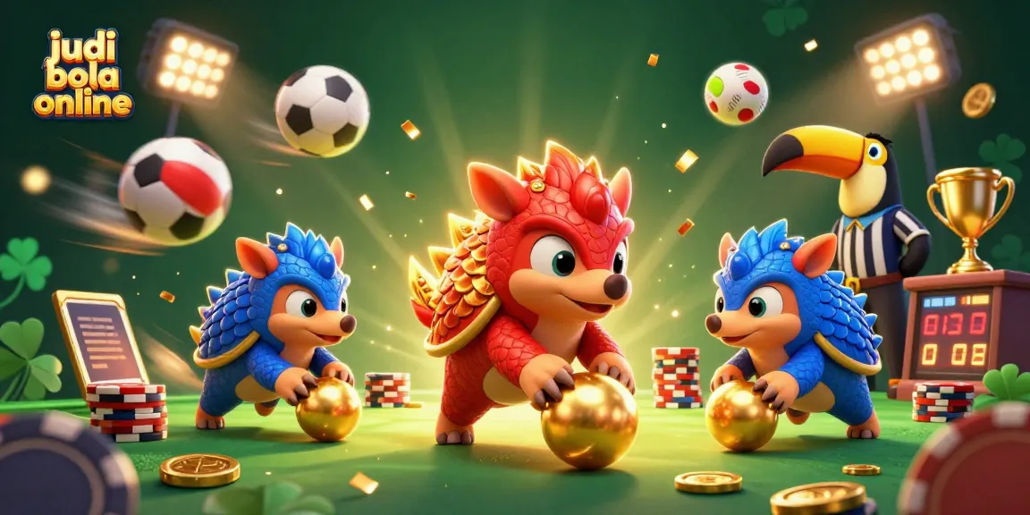 Engage in judi bola online while rival pangolins duel under stadium lights with dynamic sports elements.
